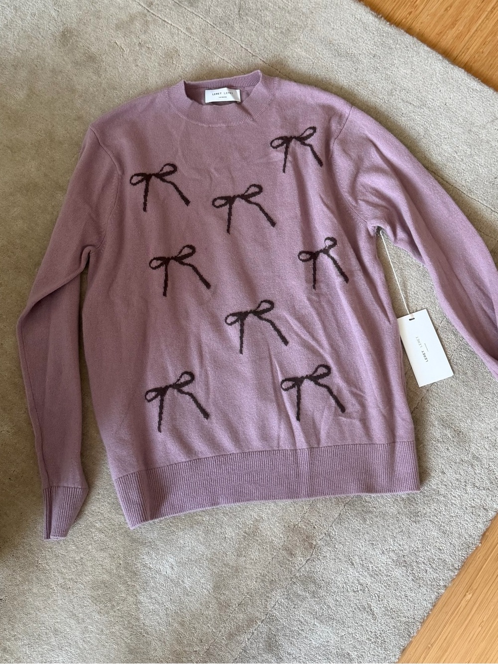 Leret leret Bow-Embellished Lavender Crewneck Sweater